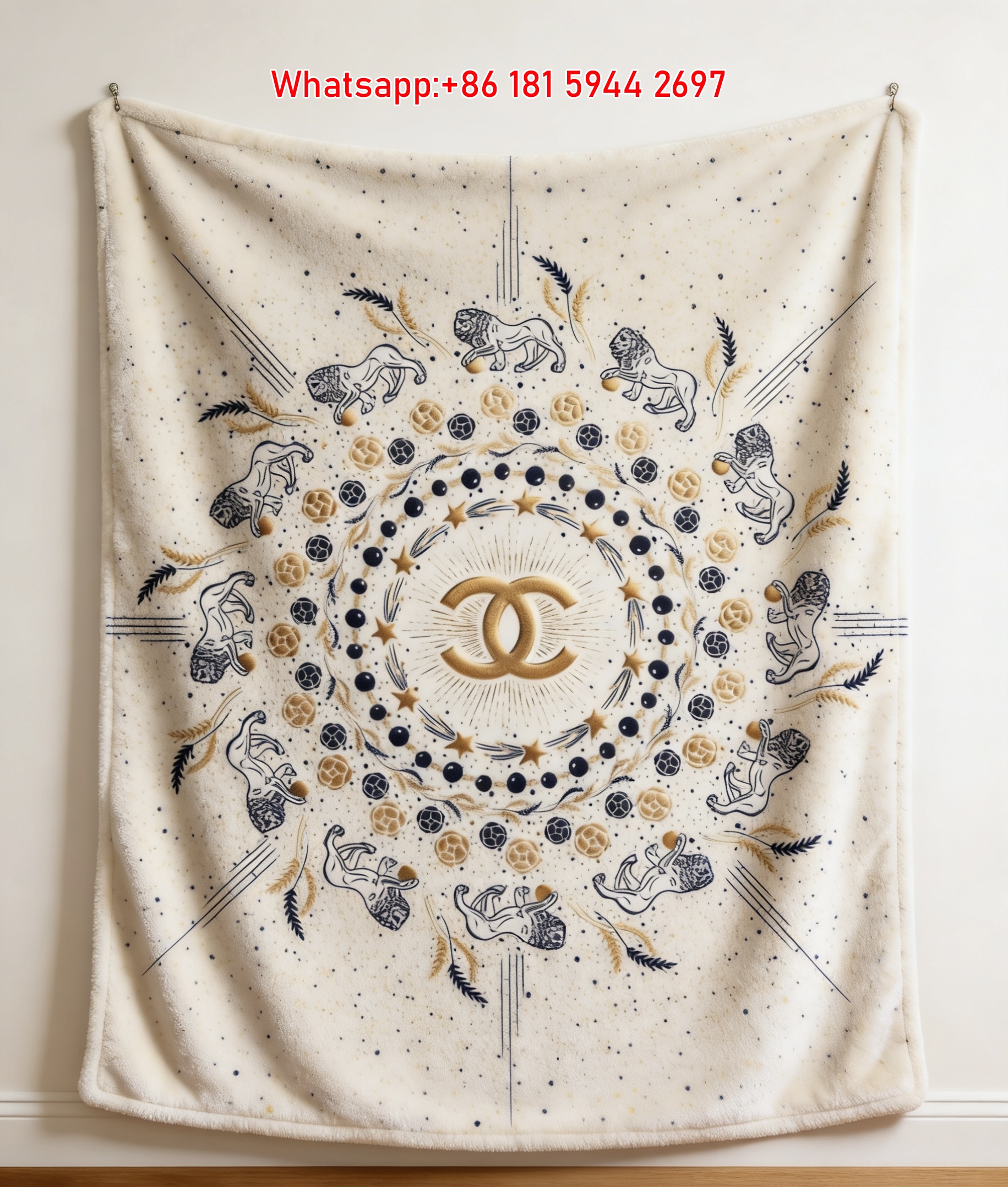Chanel Celestial Lion CC Logo Flannel Throw Blanket IMG_7066